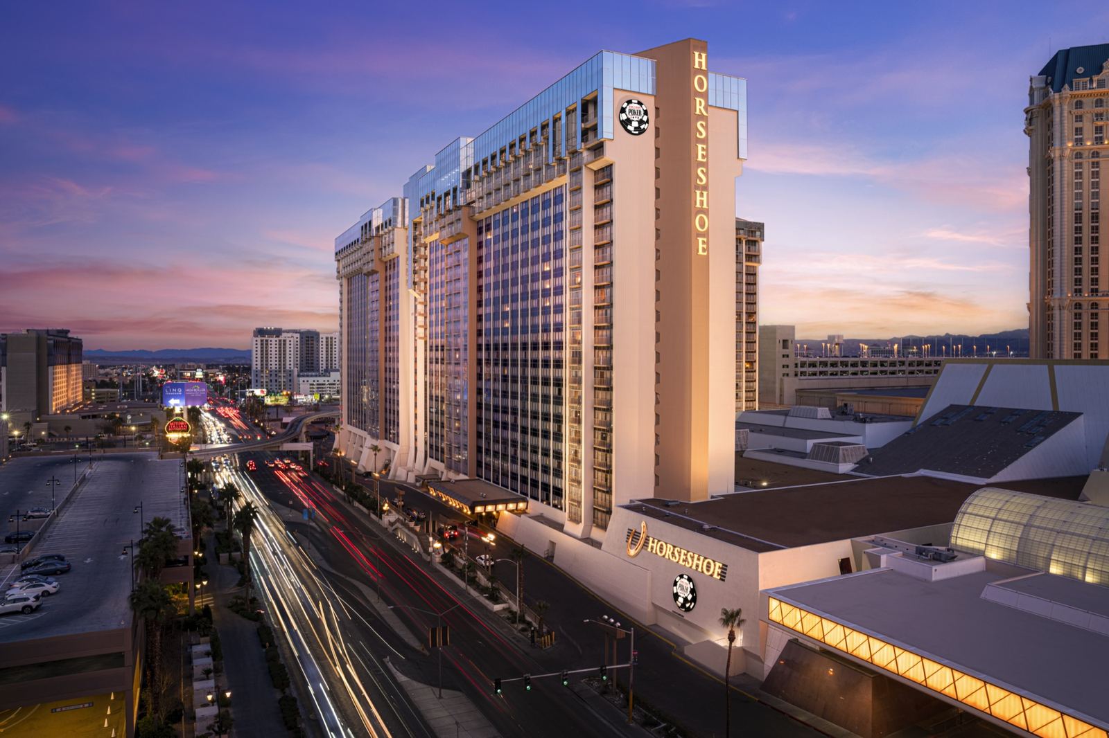 The exterior of Horseshoe Las Vegas on the Las Vegas Strip